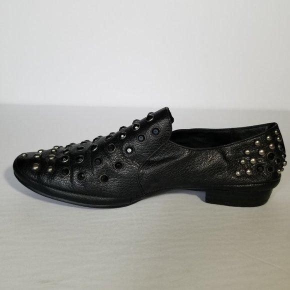 Miss Sixty Black Leather Studded Slip On Loafers - Picture 3 of 11